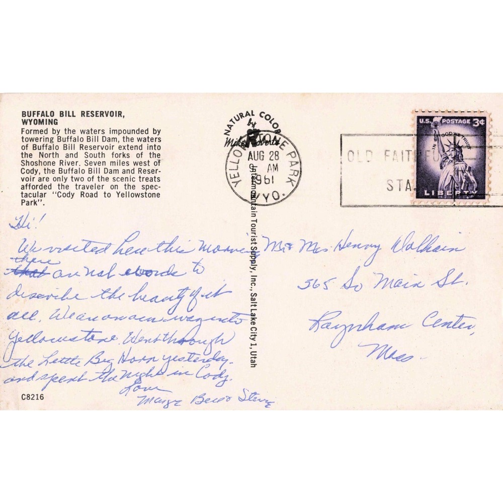 Vintage 1961 Buffalo Bill Reservoir Wyoming Postcard Cody Road Yellowstone VG - Picture 2 of 2